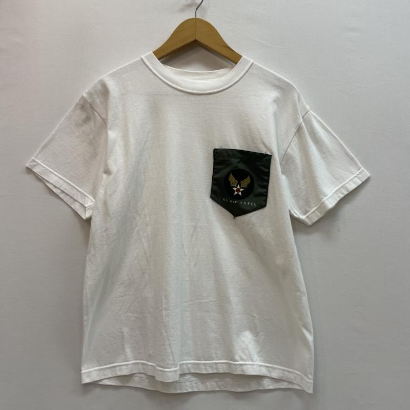 ヒューストン HOUSTON Tシャツ 半袖 トップガン モチーフ ワッペン 付き カーキ 胸ポケット M 無地 X ワンポイント X ロゴ、文字 白 / ホワイト / white X カーキ / カーキ / khaki メンズ USED 古着 中古 50163064