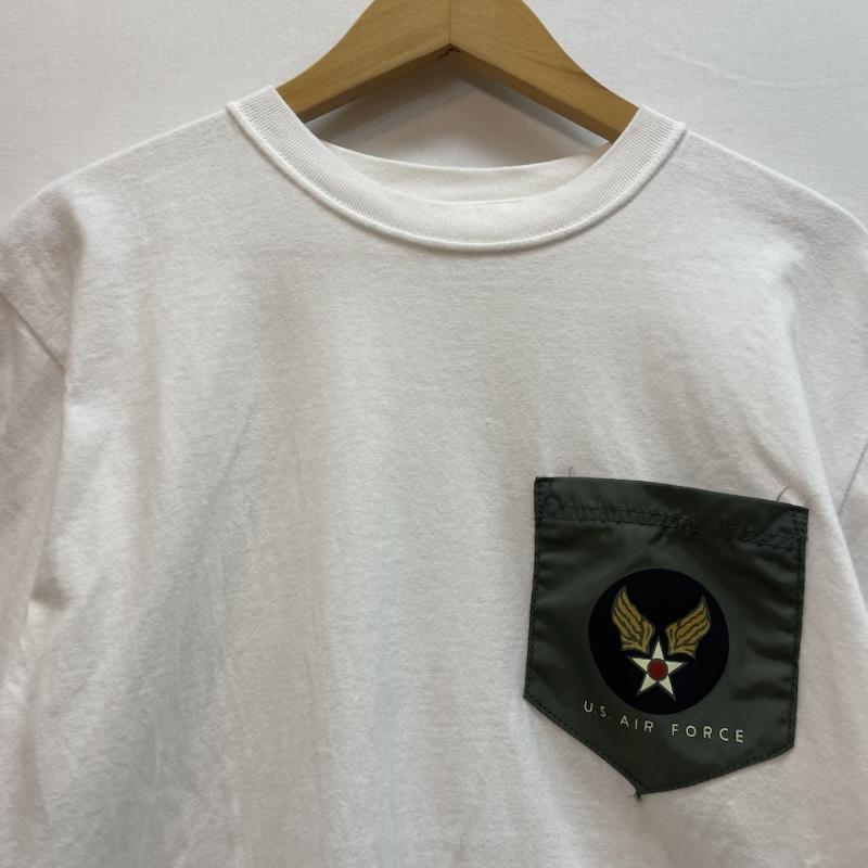 ヒューストン HOUSTON Tシャツ 半袖 トップガン モチーフ ワッペン 付き カーキ 胸ポケット M 無地 X ワンポイント X ロゴ、文字 白 / ホワイト / white X カーキ / カーキ / khaki メンズ USED 古着 中古 50163064