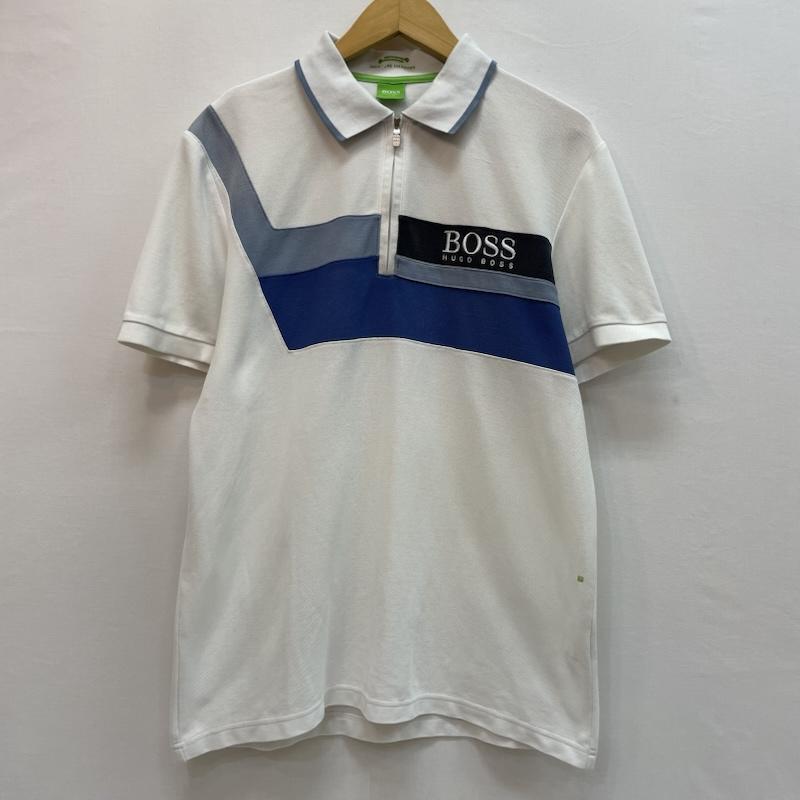 ヒューゴボス HUGO BOSS ポロシャツ 半袖 カラー ブロック デザイン 胸元 ブランド ロゴ M ロゴ、文字 白 / ホワイト / white X 青 / ブルー / blue メンズ USED 古着 中古 50163072