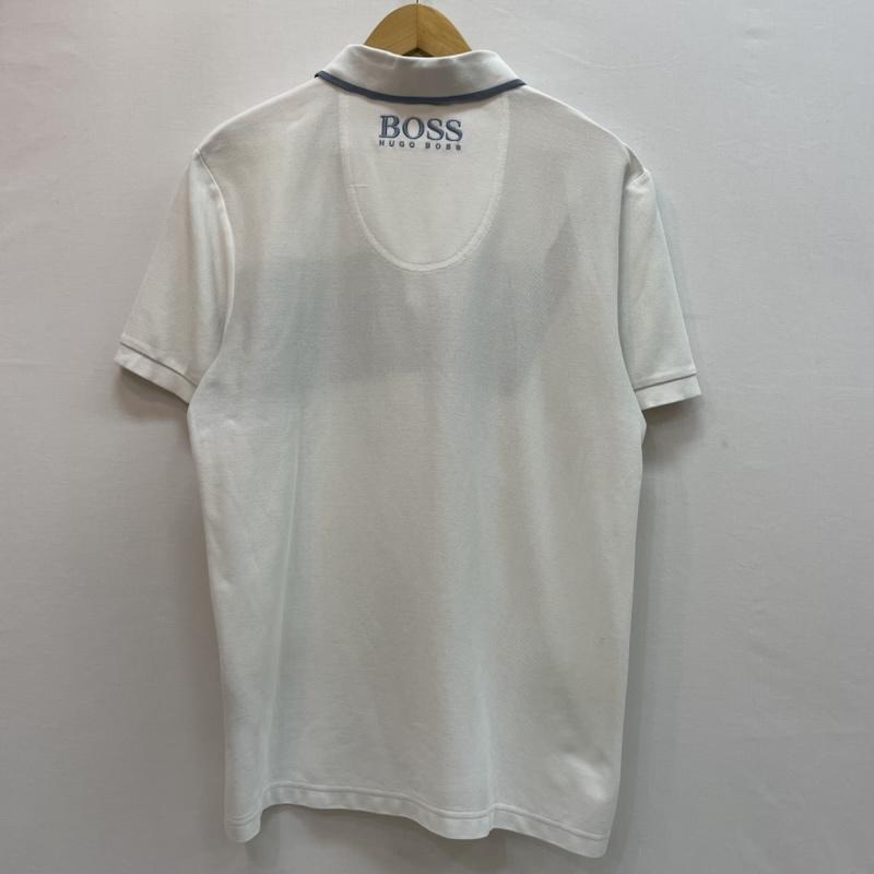ヒューゴボス HUGO BOSS ポロシャツ 半袖 カラー ブロック デザイン 胸元 ブランド ロゴ M ロゴ、文字 白 / ホワイト / white X 青 / ブルー / blue メンズ USED 古着 中古 50163072