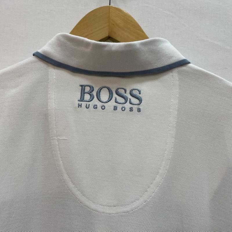 ヒューゴボス HUGO BOSS ポロシャツ 半袖 カラー ブロック デザイン 胸元 ブランド ロゴ M ロゴ、文字 白 / ホワイト / white X 青 / ブルー / blue メンズ USED 古着 中古 50163072