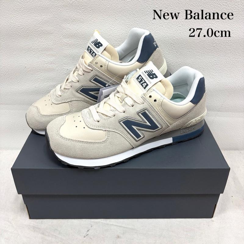 ニューバランス New Balance スニーカー スニーカー U57481N スウェード メッシュ スニーカー クラシック ロゴ 27.0cm ロゴ、文字 白 / ホワイト / white X 紺 / ネイビー / navy メンズ USED 古着 中古 50163080