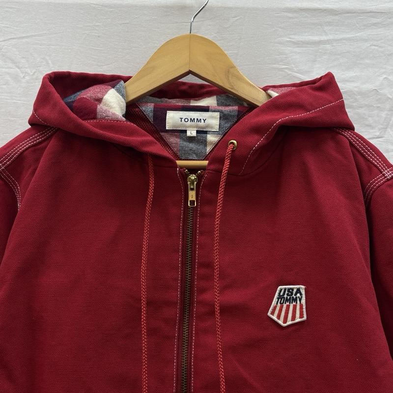 トミー TOMMY ジャケット、上着 ジャンパー、ブルゾン ダック生地 フード ジップアップ ワーク ジャケット メッシュライナー L 赤 / レッド / red メンズ USED 古着 中古 50163085