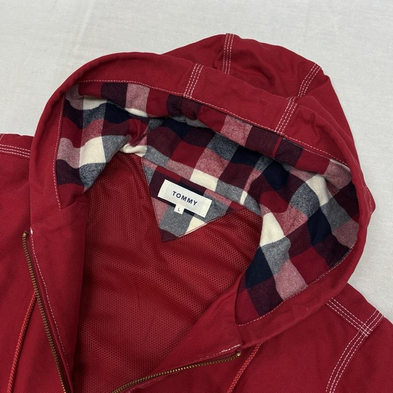トミー TOMMY ジャケット、上着 ジャンパー、ブルゾン ダック生地 フード ジップアップ ワーク ジャケット メッシュライナー L 赤 / レッド / red メンズ USED 古着 中古 50163085