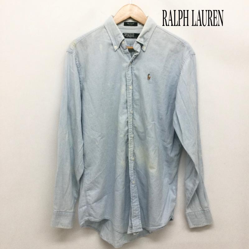 ラルフローレン RALPHLAUREN シャツ、ブラウス 長袖 ポロラルフローレン 長袖シャツ　MADE IN USA XL 無地 水色 / ライトブルー / メンズ USED 古着 中古 50163090