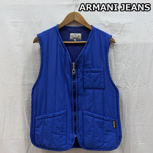 アルマーニ ジーンズ ARMANI JEANS ベスト ベスト イタリア製 縦キルティング ジップアップ ベスト サイドリブ シンチバック - 青 / ブルー / blue メンズ USED 古着 中古 50163091
