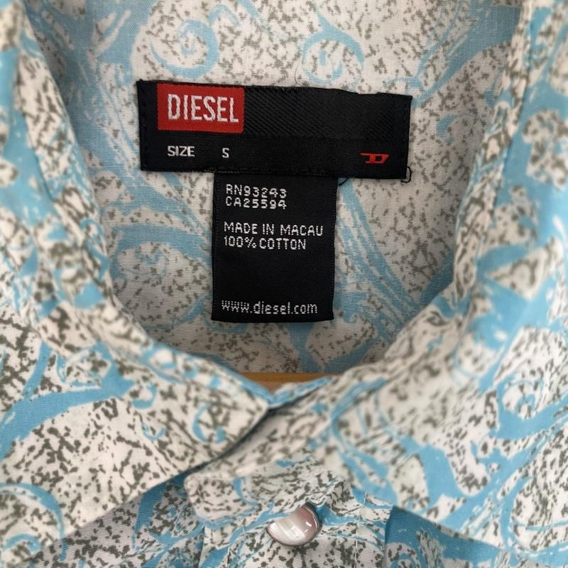 ディーゼル DIESEL シャツ、ブラウス 半袖 総柄 半袖 シャツ スナップ ボタン S 総柄 水色 / ライトブルー / X 白 / ホワイト / white X 緑 / グリーン / green メンズ USED 古着 中古 50163105