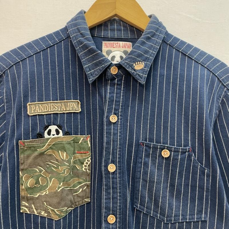ＵＳＥＤ古着 USED/古着 シャツ、ブラウス 半袖 PANDIESTA パンディエスタ パンダ 刺繍 迷彩 柄 胸ポケット ピンストライプ 半袖 シャツ L ストライプ X キャラクター X 刺繍 紺 / ネイビー / navy メンズ USED 古着 中古 50163115
