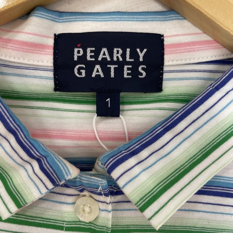 パーリーゲイツ PEARLY GATES ポロシャツ 半袖 マルチ ボーダー ポロシャツ ゴルフ ウェア ワンポイント ハート 刺繍 ロゴ 1 ボーダー柄 X ワンポイント X ロゴ、文字 白 / ホワイト / white X 青 / ブルー / blue X 緑 / グリーン / green X 桃 / ピンク / pink レディース USED 古着 中古 50163116