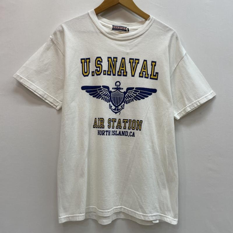 ヒューストン HOUSTON Tシャツ 半袖 U.S. NAVAL AIR STATION プリント Ｔシャツ L ロゴ、文字 X プリント 白 / ホワイト / white X 紺 / ネイビー / navy X 黄 / イエロー / yellow メンズ USED 古着 中古 50163118