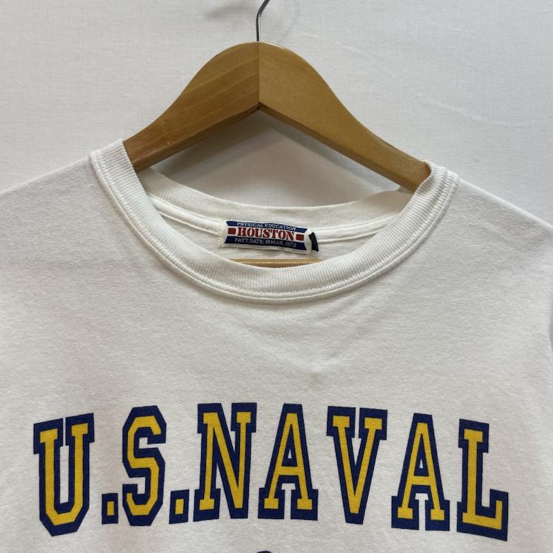 ヒューストン HOUSTON Tシャツ 半袖 U.S. NAVAL AIR STATION プリント Ｔシャツ L ロゴ、文字 X プリント 白 / ホワイト / white X 紺 / ネイビー / navy X 黄 / イエロー / yellow メンズ USED 古着 中古 50163118
