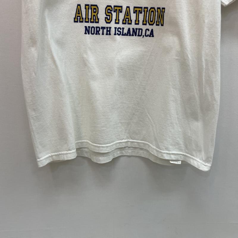 ヒューストン HOUSTON Tシャツ 半袖 U.S. NAVAL AIR STATION プリント Ｔシャツ L ロゴ、文字 X プリント 白 / ホワイト / white X 紺 / ネイビー / navy X 黄 / イエロー / yellow メンズ USED 古着 中古 50163118