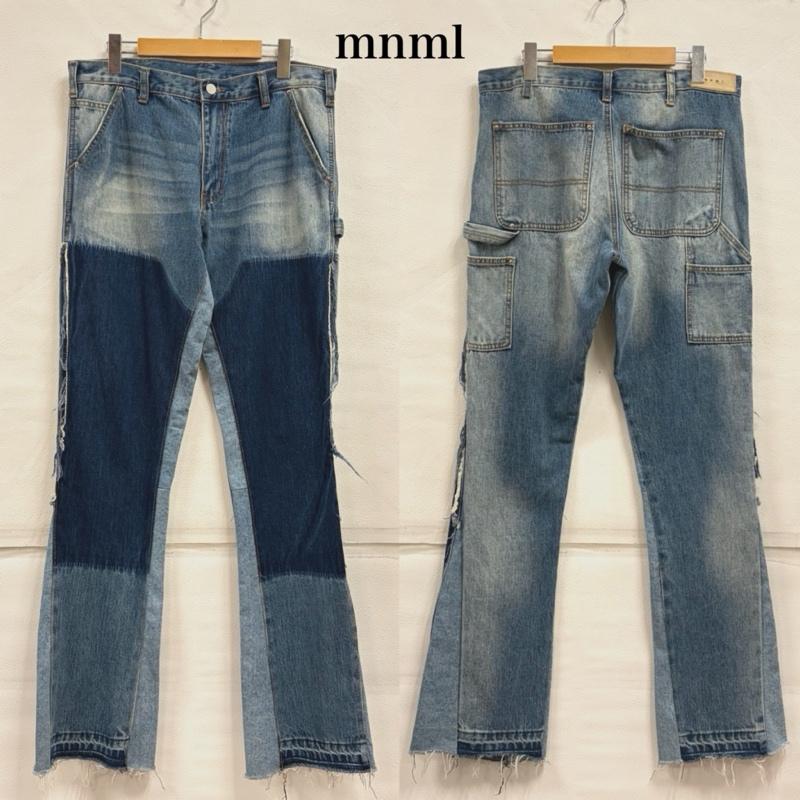 ミニマル mnml パンツ デニム、ジーンズ ダブルニー フレア デニム パンツ パッチワーク ワーク 32インチ 無地 青 / ブルー / blue X インディゴ / インディゴ / Indigo メンズ USED 古着 中古 50163124