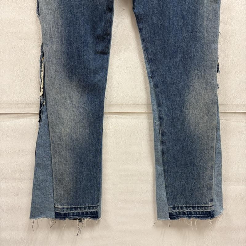 ミニマル mnml パンツ デニム、ジーンズ ダブルニー フレア デニム パンツ パッチワーク ワーク 32インチ 無地 青 / ブルー / blue X インディゴ / インディゴ / Indigo メンズ USED 古着 中古 50163124
