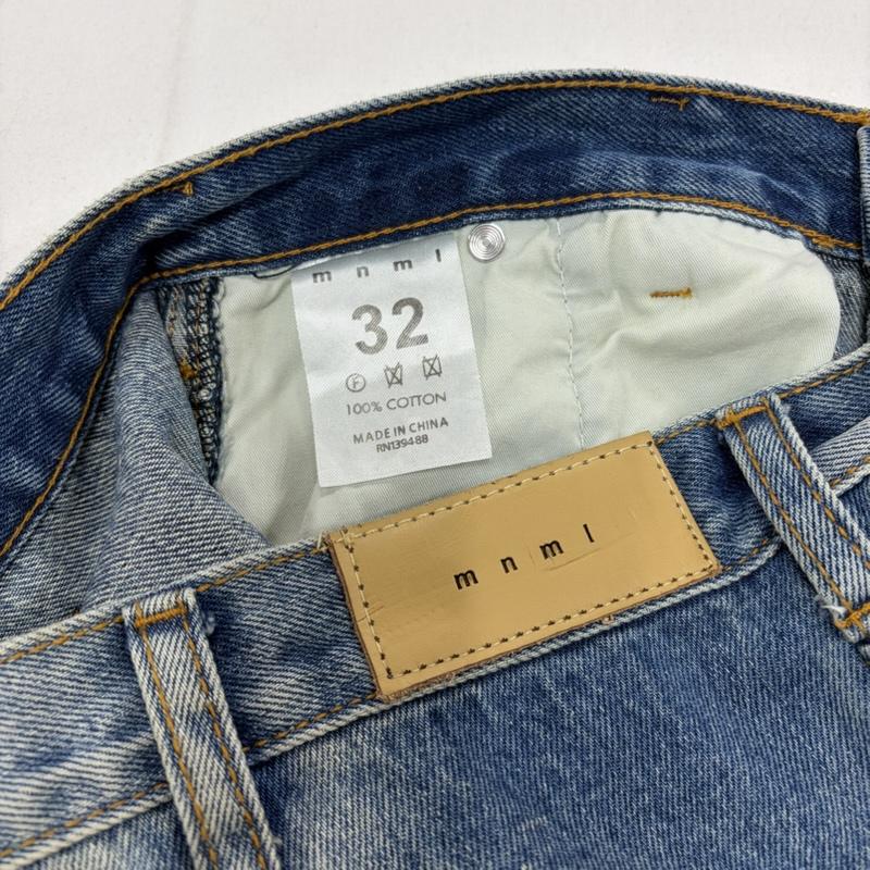 ミニマル mnml パンツ デニム、ジーンズ ダブルニー フレア デニム パンツ パッチワーク ワーク 32インチ 無地 青 / ブルー / blue X インディゴ / インディゴ / Indigo メンズ USED 古着 中古 50163124