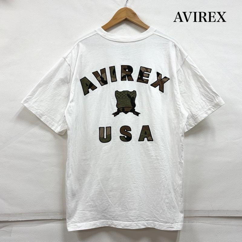 アヴィレックス AVIREX Tシャツ 半袖 50 anniversary アニバーサリー バーシティ カモ 迷彩 ロゴ 半袖 Tシャツ USA XL ロゴ、文字 X 刺繍 白 / ホワイト / white X カーキ / カーキ / khaki メンズ USED 古着 中古 50163126