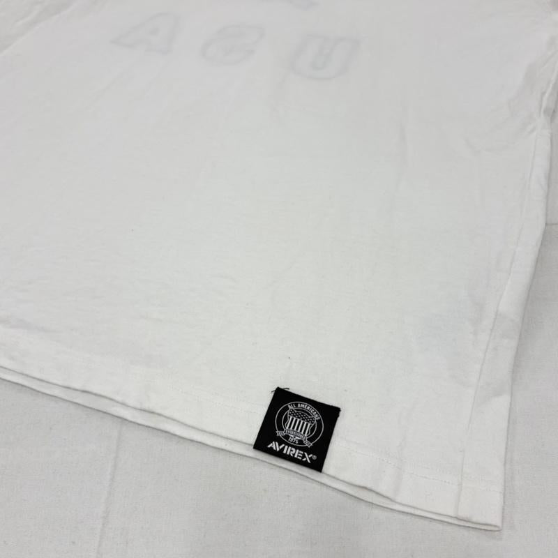 アヴィレックス AVIREX Tシャツ 半袖 50 anniversary アニバーサリー バーシティ カモ 迷彩 ロゴ 半袖 Tシャツ USA XL ロゴ、文字 X 刺繍 白 / ホワイト / white X カーキ / カーキ / khaki メンズ USED 古着 中古 50163126