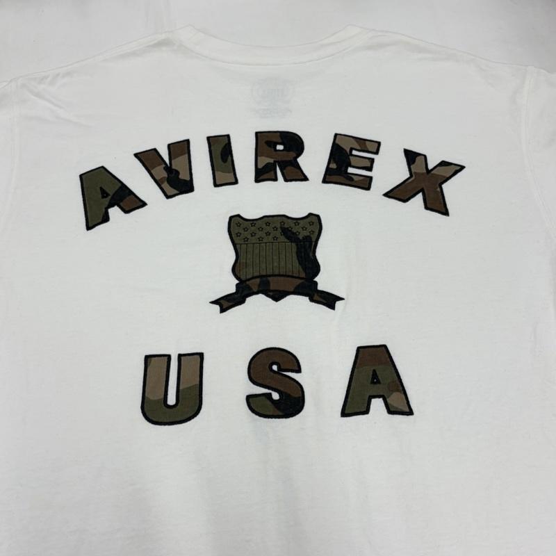 アヴィレックス AVIREX Tシャツ 半袖 50 anniversary アニバーサリー バーシティ カモ 迷彩 ロゴ 半袖 Tシャツ USA XL ロゴ、文字 X 刺繍 白 / ホワイト / white X カーキ / カーキ / khaki メンズ USED 古着 中古 50163126