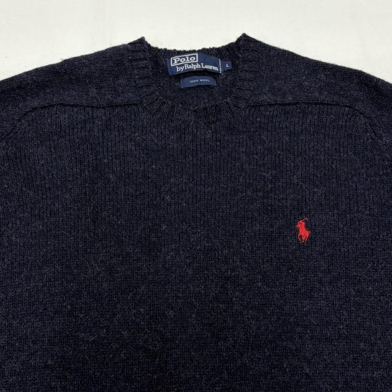 ポロラルフローレン POLO RALPH LAUREN ニット、セーター 長袖 長袖 クルーネック セーター ポニー刺繡 ニット ウール L ワンポイント X ロゴ、文字 X 刺繍 紺 / ネイビー / navy X 赤 / レッド / red メンズ USED 古着 中古 50163128