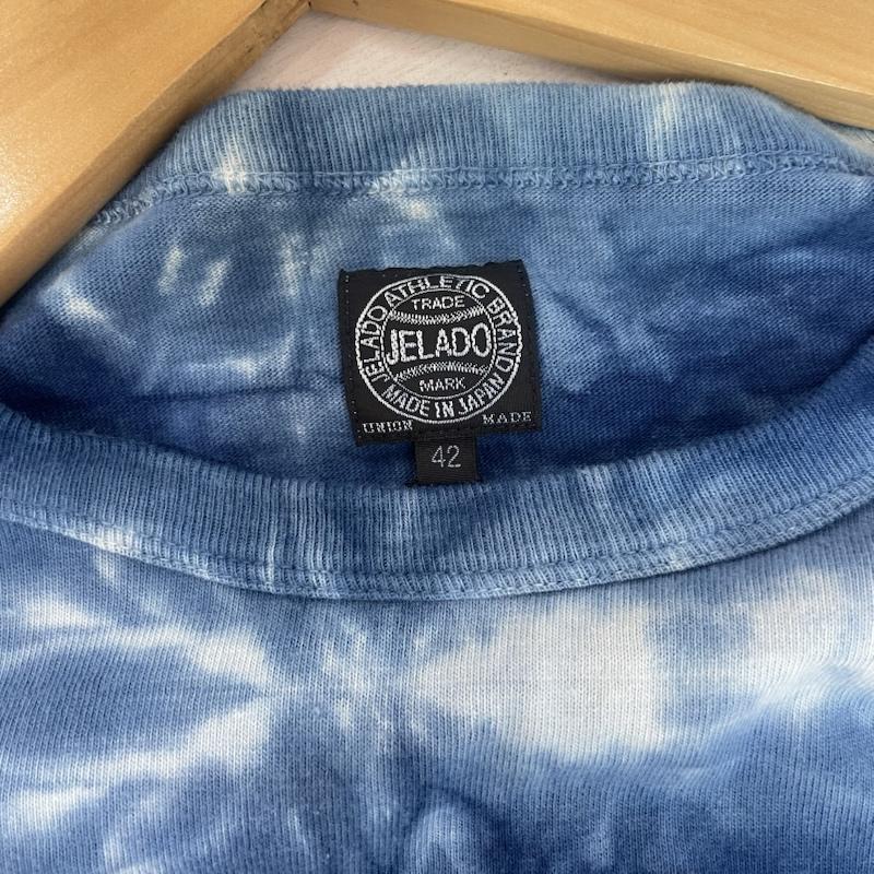 ジェラード JELADO Tシャツ 半袖 インディゴ 染め タイダイ ボーダー Tシャツ 絞り染め デザイン タグ付き 42 総柄 青 / ブルー / blue X 白 / ホワイト / white メンズ USED 古着 中古 50163134