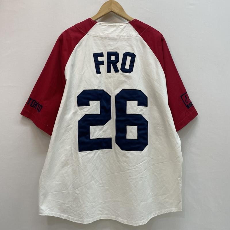 ケボズ KEBOZ シャツ、ブラウス 半袖 Keboz × FRO CLUB コラボ ゲームシャツ ベースボールシャツ M 無地 X ロゴ、文字 X 刺繍 白 / ホワイト / white X 赤 / レッド / red X 紺 / ネイビー / navy メンズ USED 古着 中古 50163148
