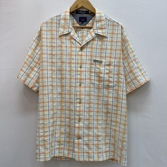トミー ジーンズ TOMMY JEANS シャツ、ブラウス 半袖 チェック柄 カジュアル シャツ 胸元 ブランド ロゴ パッチ 胸ポケット L チェック 白 / ホワイト / white X 黄 / イエロー / yellow X 橙 / オレンジ / orange メンズ USED 古着 中古 50163151