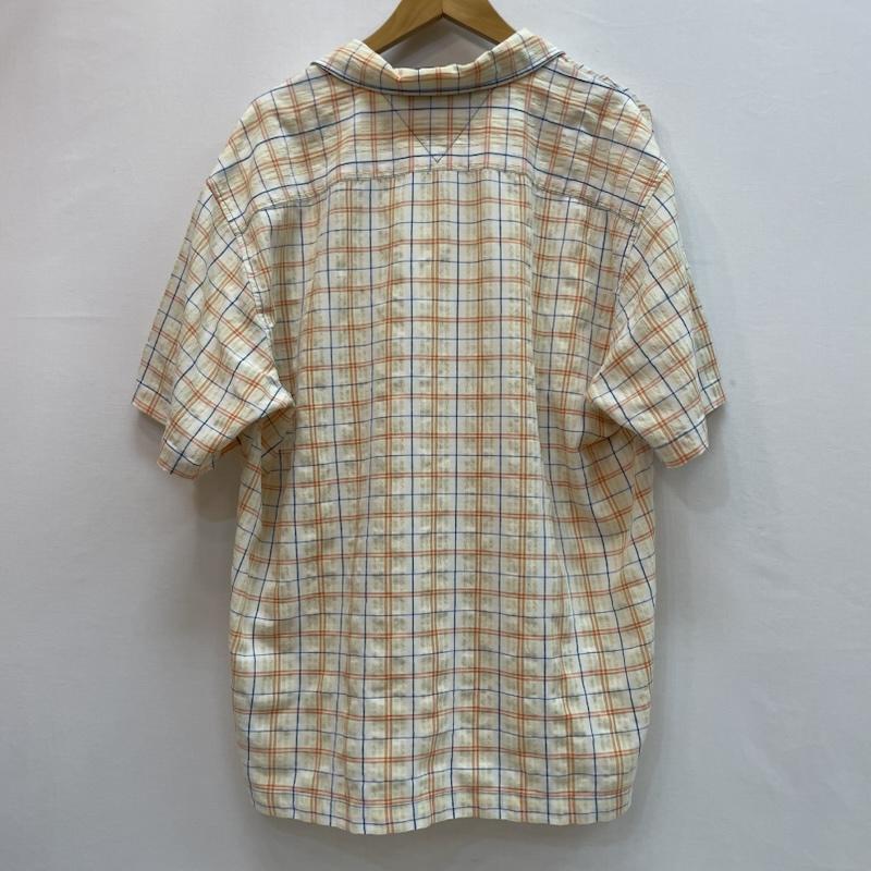 トミー ジーンズ TOMMY JEANS シャツ、ブラウス 半袖 チェック柄 カジュアル シャツ 胸元 ブランド ロゴ パッチ 胸ポケット L チェック 白 / ホワイト / white X 黄 / イエロー / yellow X 橙 / オレンジ / orange メンズ USED 古着 中古 50163151