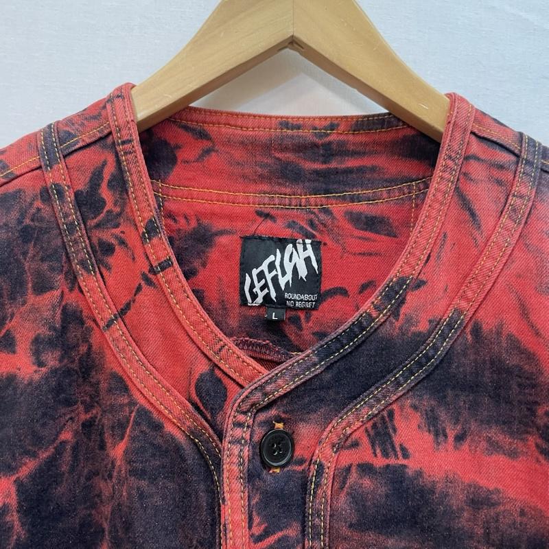レフラー LEFLAH シャツ、ブラウス 半袖 タイダイ 染め ベースボール シャツ 星 刺繍 L 総柄 X 星 X 刺繍 赤 / レッド / red X 橙 / オレンジ / orange X 黄 / イエロー / yellow X 黒 / ブラック / black メンズ USED 古着 中古 50163152