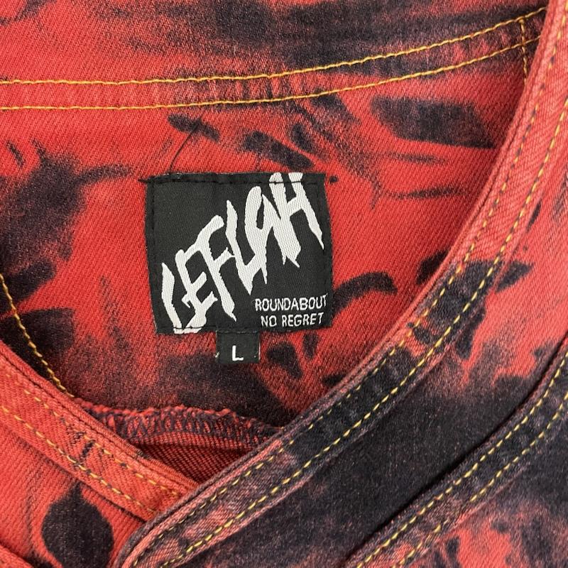 レフラー LEFLAH シャツ、ブラウス 半袖 タイダイ 染め ベースボール シャツ 星 刺繍 L 総柄 X 星 X 刺繍 赤 / レッド / red X 橙 / オレンジ / orange X 黄 / イエロー / yellow X 黒 / ブラック / black メンズ USED 古着 中古 50163152