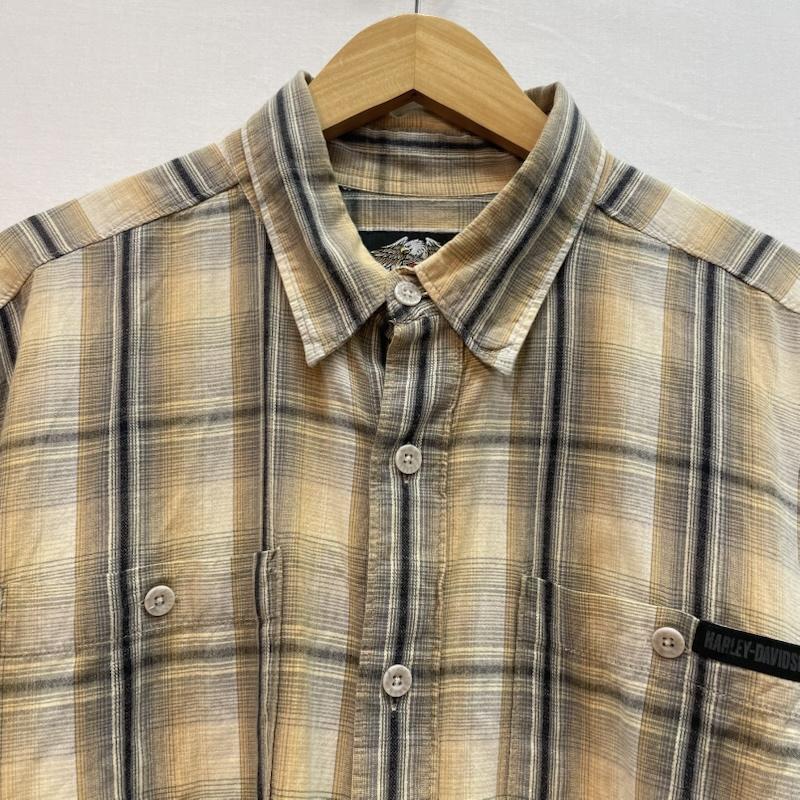 ハーレーダビッドソン Harley-Davidson シャツ、ブラウス 半袖 半袖 チェック シャツ イーグル グラフィック プリント L チェック X アニマル柄 X プリント 黄 / イエロー / yellow X ベージュ / ベージュ / beige X 黒 / ブラック / black X 灰 / グレー / gray メンズ USED 古着 中古 50163154
