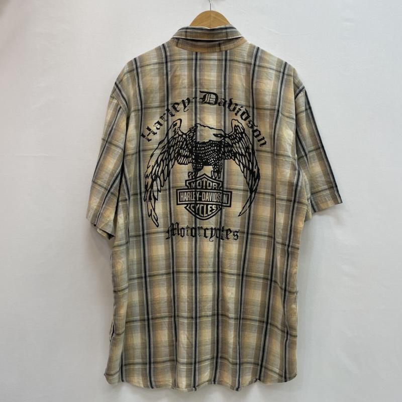 ハーレーダビッドソン Harley-Davidson シャツ、ブラウス 半袖 半袖 チェック シャツ イーグル グラフィック プリント L チェック X アニマル柄 X プリント 黄 / イエロー / yellow X ベージュ / ベージュ / beige X 黒 / ブラック / black X 灰 / グレー / gray メンズ USED 古着 中古 50163154