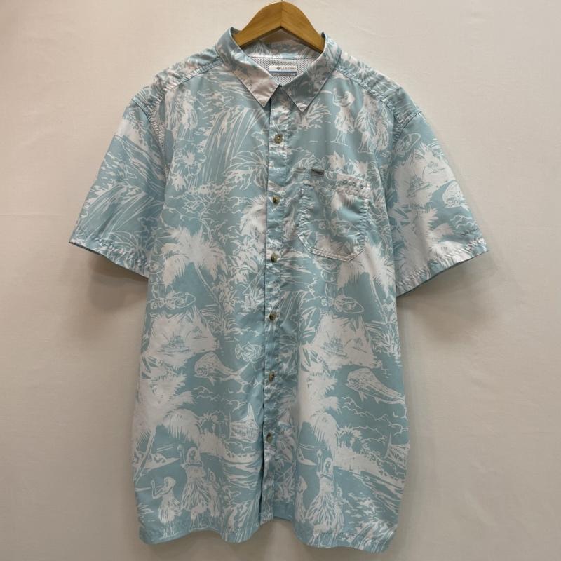 コロンビア Columbia シャツ、ブラウス 半袖 ハワイアン プリント シャツ PFG L 総柄 水色 / ライトブルー / X 白 / ホワイト / white メンズ USED 古着 中古 50163157