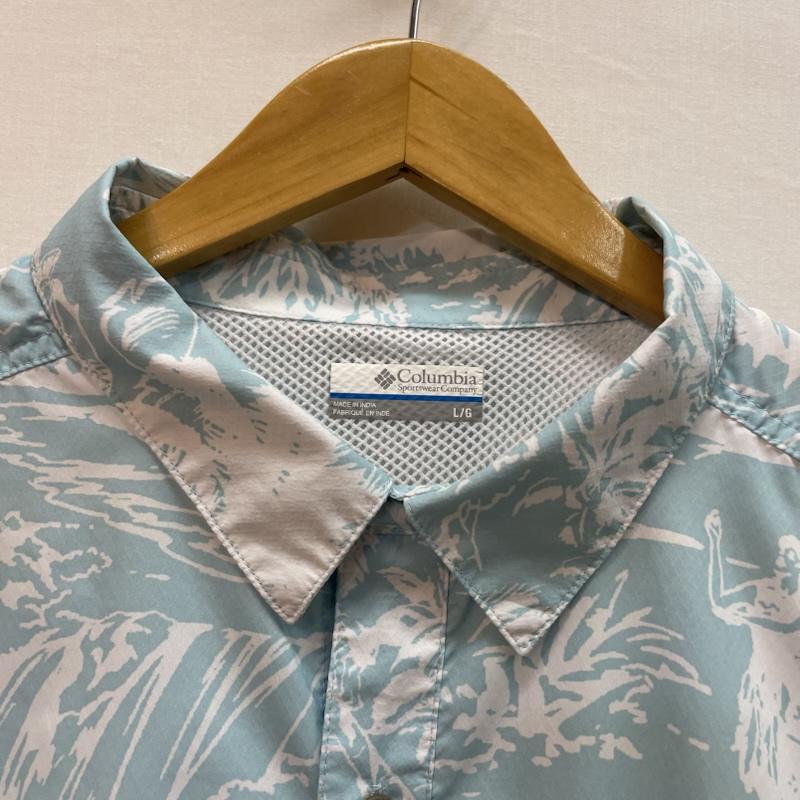 コロンビア Columbia シャツ、ブラウス 半袖 ハワイアン プリント シャツ PFG L 総柄 水色 / ライトブルー / X 白 / ホワイト / white メンズ USED 古着 中古 50163157
