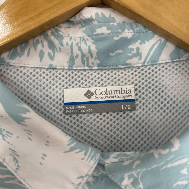 コロンビア Columbia シャツ、ブラウス 半袖 ハワイアン プリント シャツ PFG L 総柄 水色 / ライトブルー / X 白 / ホワイト / white メンズ USED 古着 中古 50163157