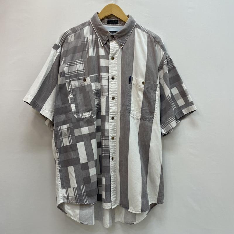 チャップス CHAPS シャツ、ブラウス 半袖 チェック ストライプ パターン パッチワーク シャツ XL チェック X ストライプ 白 / ホワイト / white X 灰 / グレー / gray メンズ USED 古着 中古 50163159