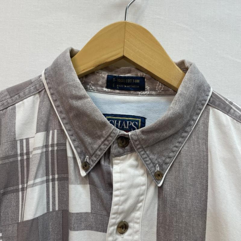 チャップス CHAPS シャツ、ブラウス 半袖 チェック ストライプ パターン パッチワーク シャツ XL チェック X ストライプ 白 / ホワイト / white X 灰 / グレー / gray メンズ USED 古着 中古 50163159