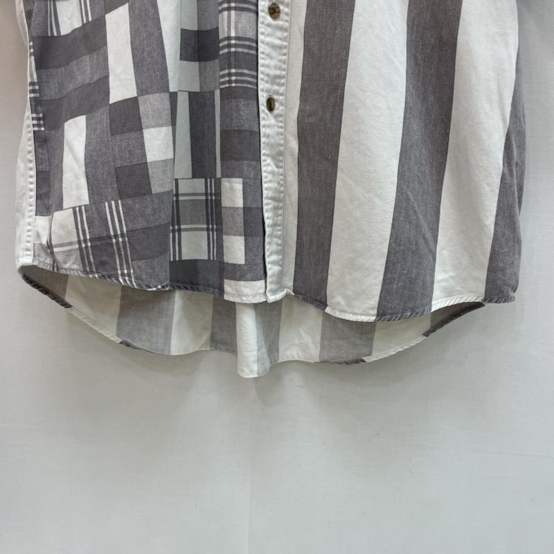 チャップス CHAPS シャツ、ブラウス 半袖 チェック ストライプ パターン パッチワーク シャツ XL チェック X ストライプ 白 / ホワイト / white X 灰 / グレー / gray メンズ USED 古着 中古 50163159