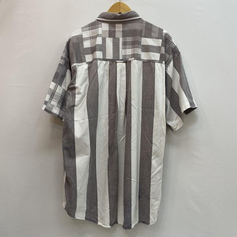 チャップス CHAPS シャツ、ブラウス 半袖 チェック ストライプ パターン パッチワーク シャツ XL チェック X ストライプ 白 / ホワイト / white X 灰 / グレー / gray メンズ USED 古着 中古 50163159