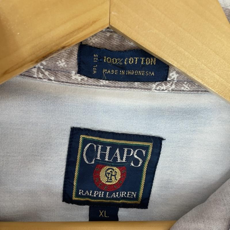 チャップス CHAPS シャツ、ブラウス 半袖 チェック ストライプ パターン パッチワーク シャツ XL チェック X ストライプ 白 / ホワイト / white X 灰 / グレー / gray メンズ USED 古着 中古 50163159