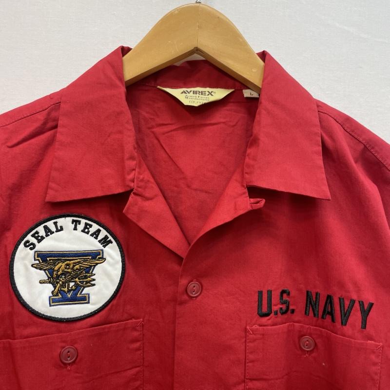 アヴィレックス AVIREX シャツ、ブラウス 半袖 SEAL TEAM ワッペン ミリタリー 半袖 シャツ 胸ポケット 刺繍 バック プリント L 無地 X ロゴ、文字 X プリント 赤 / レッド / red メンズ USED 古着 中古 50163163