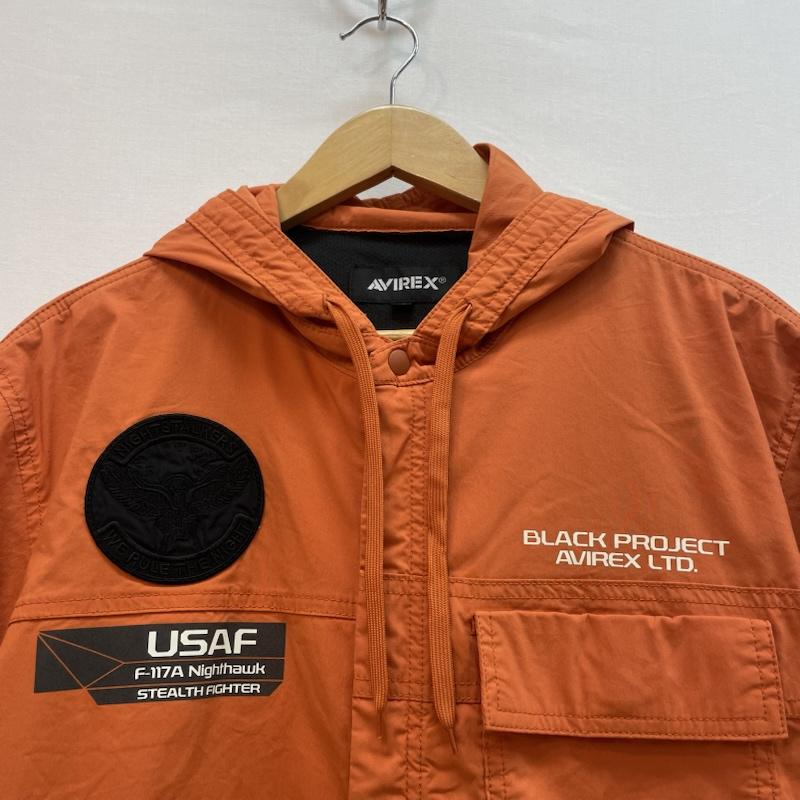 アヴィレックス AVIREX パーカー 半袖 BLACK PROJECT 半袖 フード 付き シャツ USAF ワッペン XL 無地 X ロゴ、文字 X プリント 橙 / オレンジ / orange メンズ USED 古着 中古 50163164