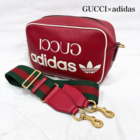 グッチ GUCCI ショルダーバッグ ショルダーバッグ adidas コラボ スモール レザー ショルダーバッグ トレフォイル ロゴ スクエア - ロゴ、文字 赤 / レッド / red X 白 / ホワイト / white X 緑 / グリーン / green X 金 / ゴールド / gold color レディース USED 古着 中古 50163178
