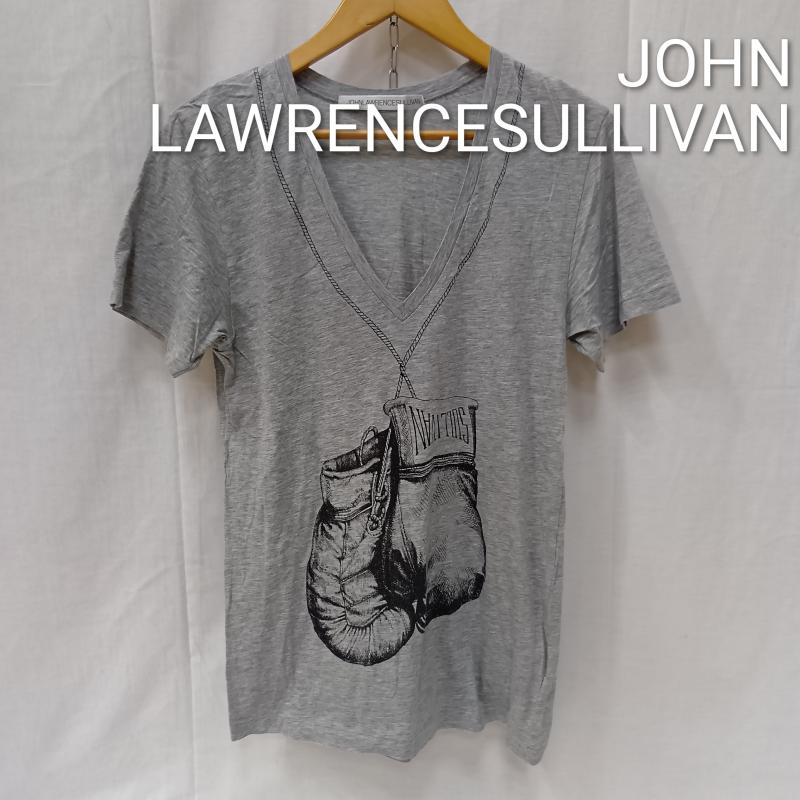 ジョンローレンスサリバン JOHN LAWRENCE SULLIVAN Tシャツ 半袖 VネックTシャツ グレー グローブ だまし絵 36 36 プリント 灰 / グレー / gray メンズ USED 古着 中古 50163186