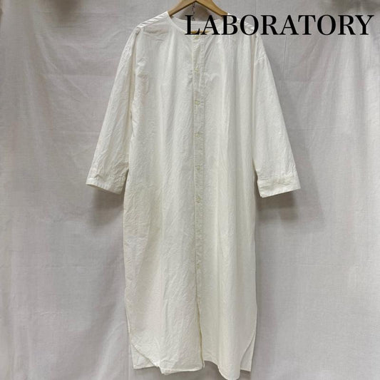 古着 USED ワンピース ロングスカート LABORATORY ノーカラー シャツワンピース ドロップショルダー リネン混 white FREE 無地 白 / ホワイト / white レディース USED 古着 中古 50163200