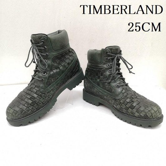 ティンバーランド Timberland ブーツ 一般 6inch premium boots woven 編み込み レースアップ ブーツ 25.0cm 緑 / グリーン / green メンズ USED 古着 中古 50163206