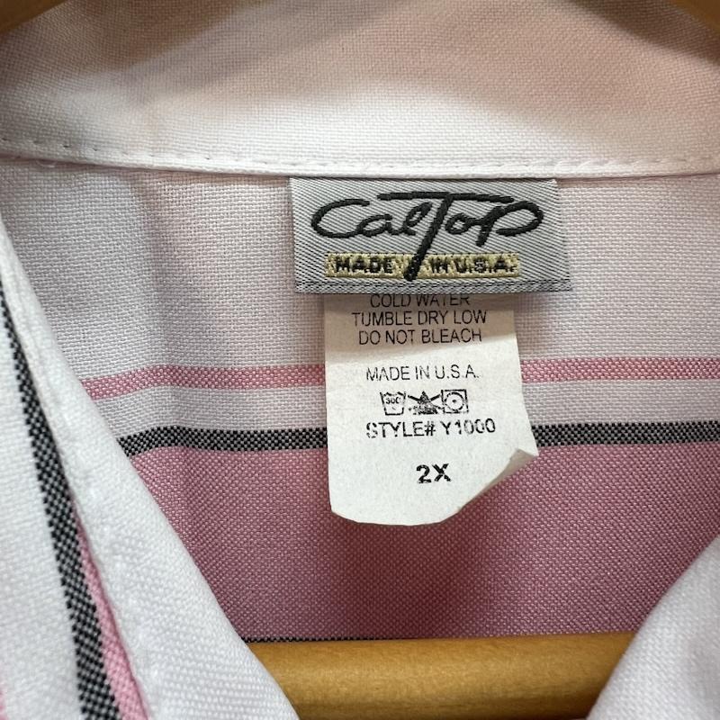 古着 USED シャツ、ブラウス 半袖 CalTop キャルトップ ストライプ 半袖 シャツ USA製 XXL 白 / ホワイト / white X 桃 / ピンク / pink メンズ USED 古着 中古 50163208