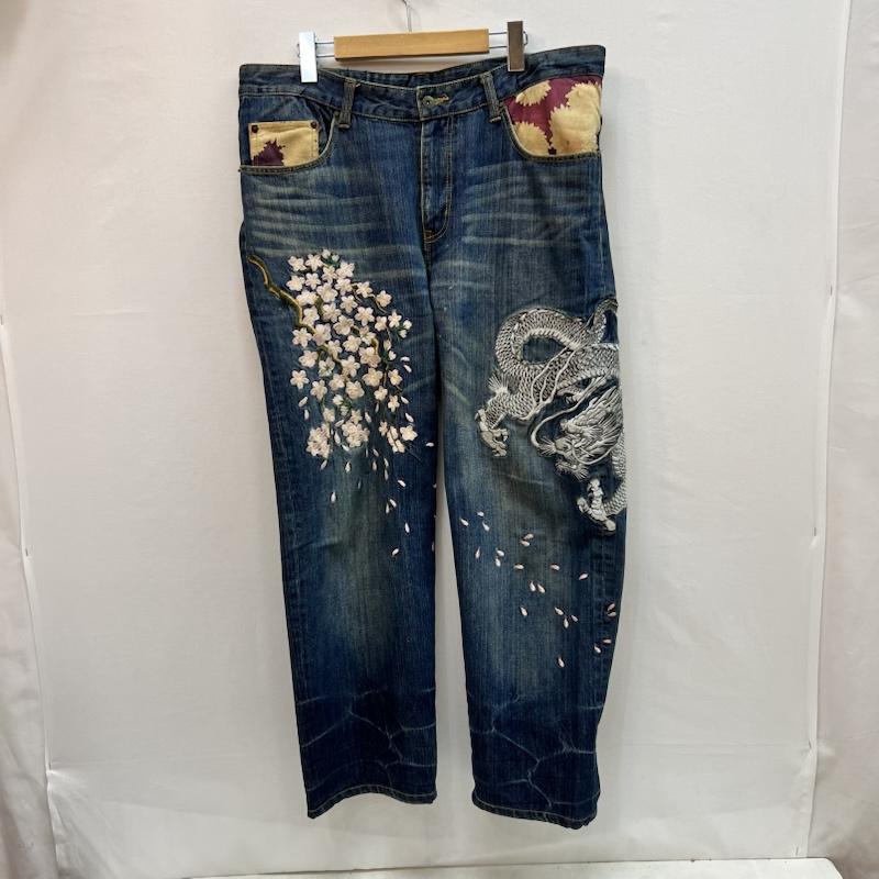 ヒャッカリョウラン 百花繚乱 パンツ デニム、ジーンズ 雅結 龍 桜 和柄 刺繍 デニムパンツ 36インチ メンズ USED 古着 中古 50163212