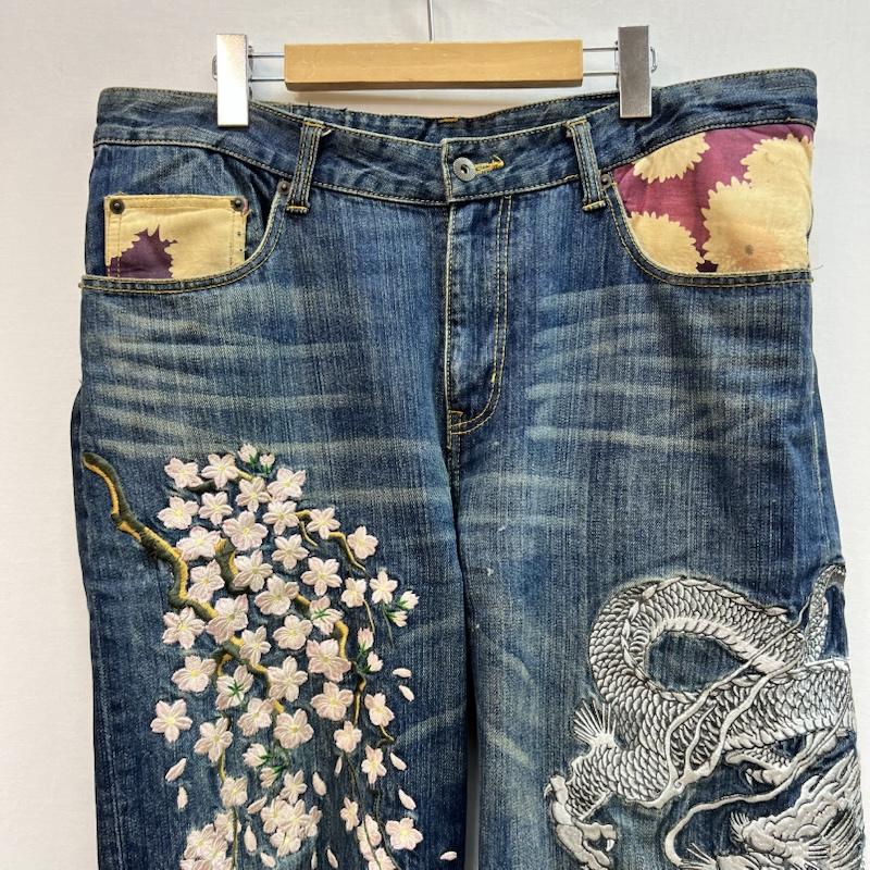 ヒャッカリョウラン 百花繚乱 パンツ デニム、ジーンズ 雅結 龍 桜 和柄 刺繍 デニムパンツ 36インチ メンズ USED 古着 中古 50163212