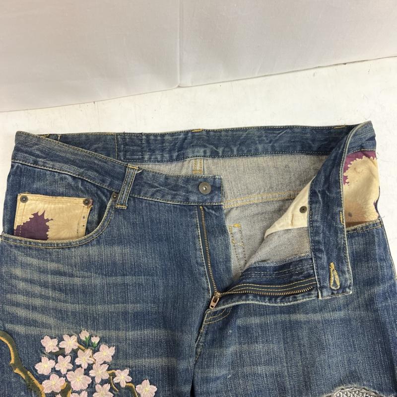 ヒャッカリョウラン 百花繚乱 パンツ デニム、ジーンズ 雅結 龍 桜 和柄 刺繍 デニムパンツ 36インチ メンズ USED 古着 中古 50163212