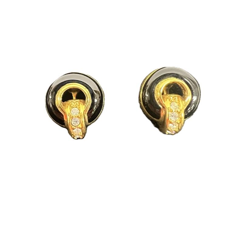 クリスチャンディオール Christian Dior ファッション小物 ファッション小物 ヴィンテージ イヤリング ラインストーン ゴールド金具 - 黒 / ブラック / black X 金 / ゴールド / gold color レディース USED 古着 中古 50163233